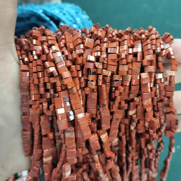 No_184_Natural Red Jasper Double Hole Square Bead_5*2mm_(Sold Per Strand)
