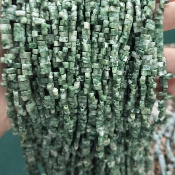 No_186_Natural Green Dot Stone Double Hole Square Bead_5*2mm_(Sold Per Strand)