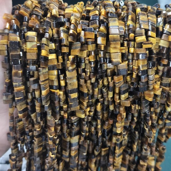 No_188_Natural Yellow Tiger Eye Stone Double Hole Square Bead_5*2mm_(Sold Per Strand)