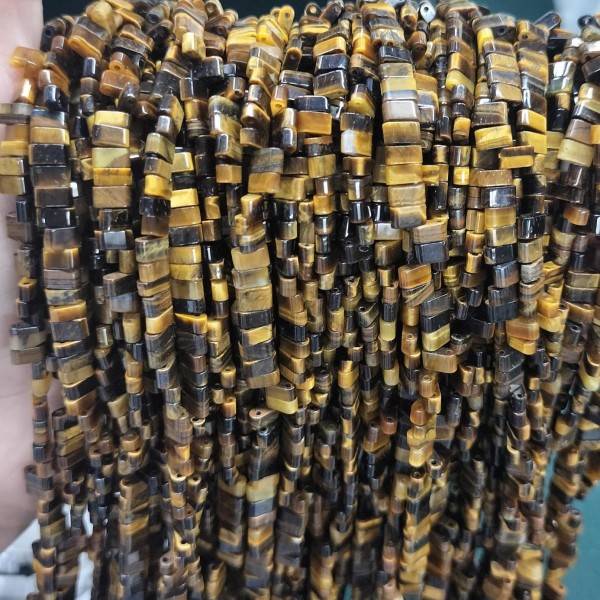 No_188_Natural Yellow Tiger Eye Stone Double Hole Square Bead_5*2mm_(Sold Per Strand)