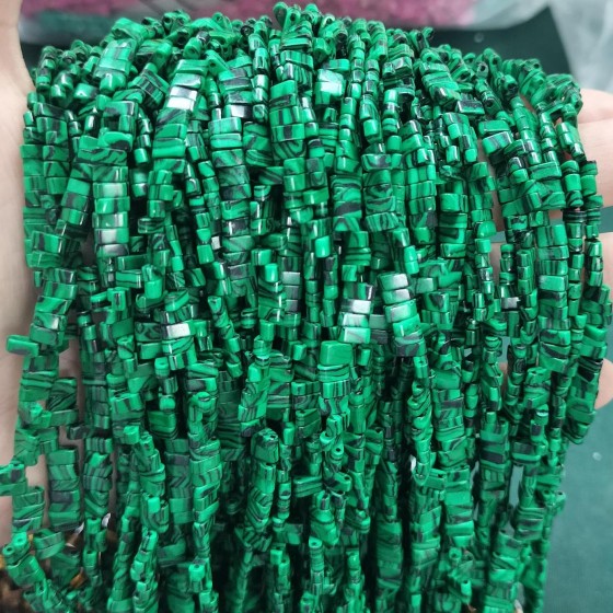 No_191_Synthetic Malachite Double Hole Square Bead_5*2mm_(Sold Per Strand)