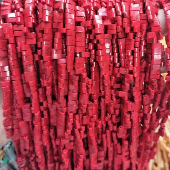 No_192_Synthetic Red Turquoise Double Hole Square Bead_5*2mm_(Sold Per Strand)