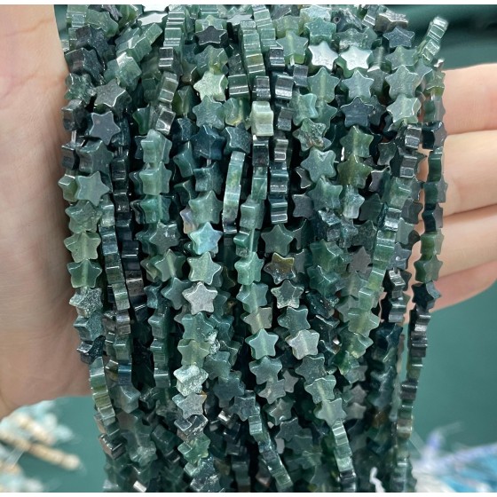 No_1105_Natural Moss Agate Five Pointed Star_6mm_(Sold Per Strand)