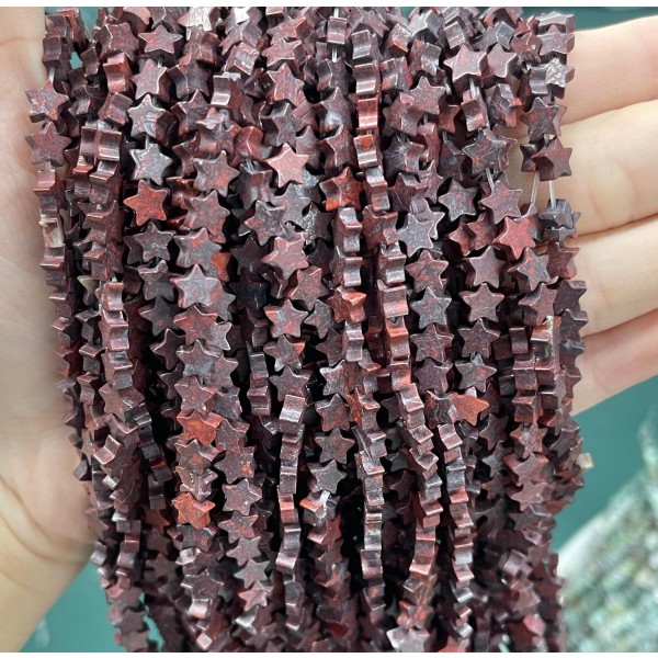 No_1109_Natural Red Poppy Jasper Five Pointed Star_6mm_(Sold Per Strand)