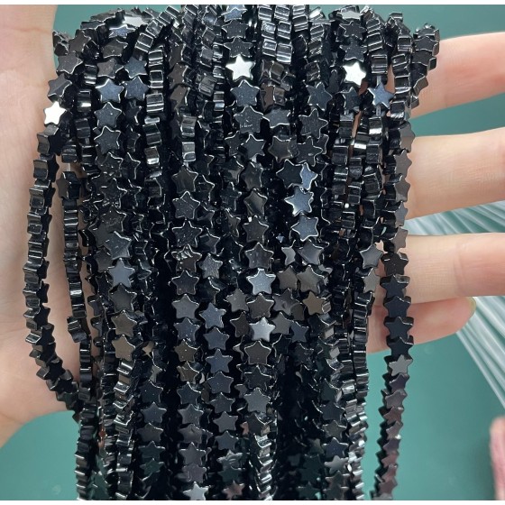 No_1113_Natural Black Agate Five Pointed Star_6mm_(Sold Per Strand)