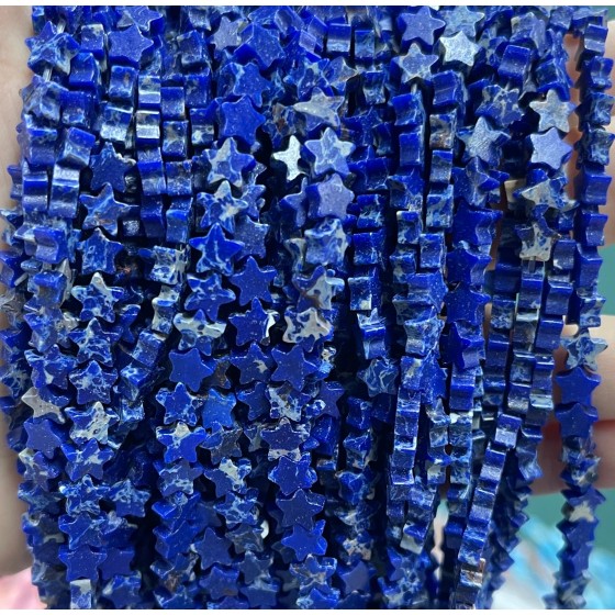 No_1122_Synthetic Deep Blue Imperial Jasper Five Pointed Star_6mm_(Sold Per Strand)