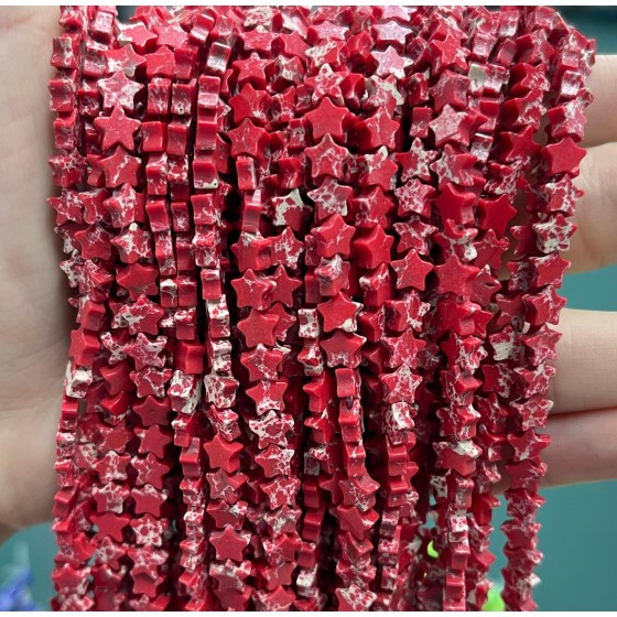 No_1124_Synthetic Red Imperial Jasper Five Pointed Star_6mm_(Sold Per Strand)