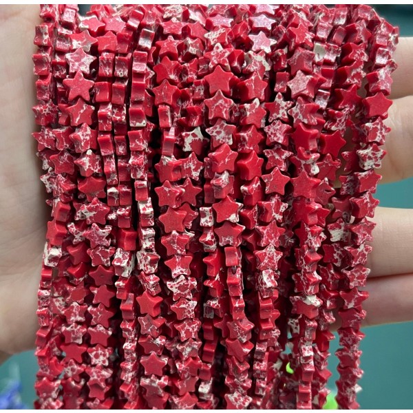 No_1124_Synthetic Red Imperial Jasper Five Pointed Star_6mm_(Sold Per Strand)