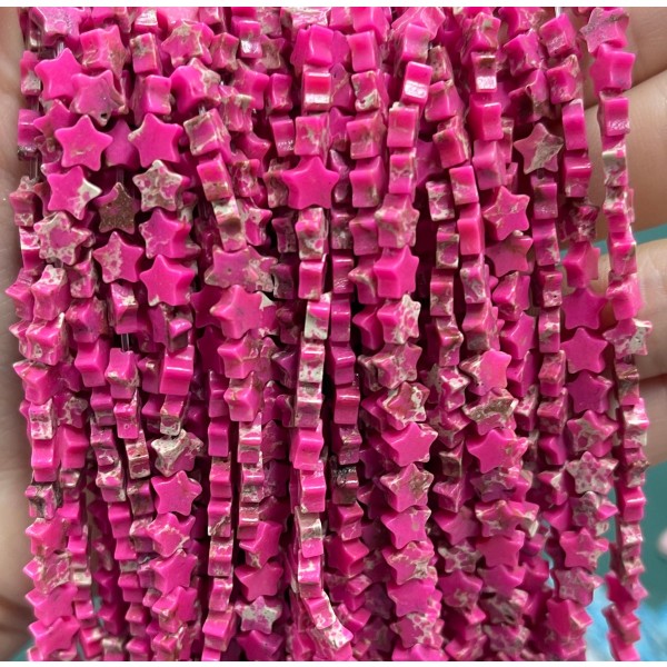 No_1127_Synthetic Rose Red Imperial Jasper Five Pointed Star_6mm_(Sold Per Strand)