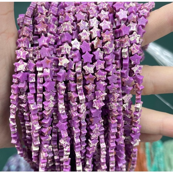 No_1129_Synthetic Purple Imperial Jasper Five Pointed Star_6mm_(Sold Per Strand)