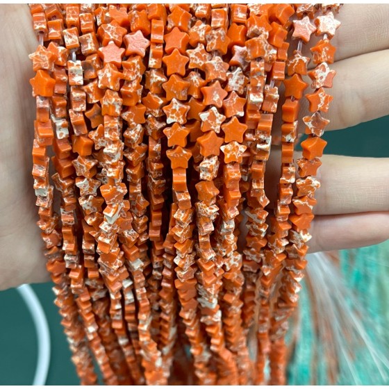 No_1131_Synthetic Orange Imperial Jasper Five Pointed Star_6mm_(Sold Per Strand)