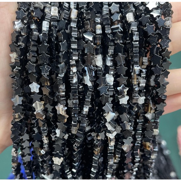 No_1133_Natural Black Striped Agate Five Pointed Star_6mm_(Sold Per Strand)