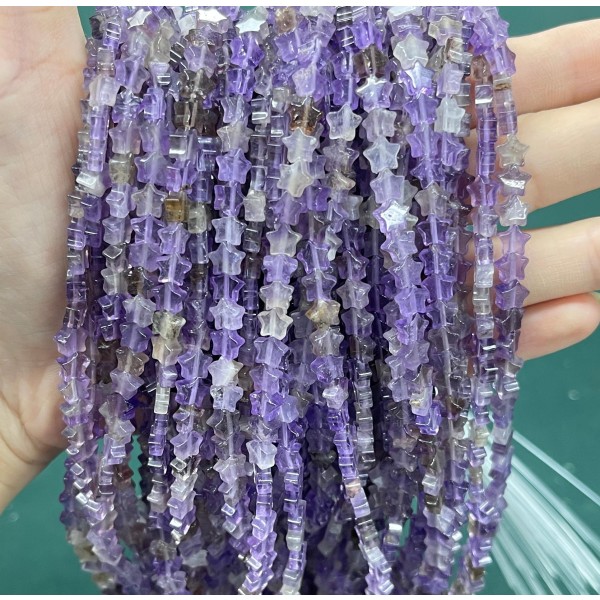 No_1135_Natural Amethyst Five Pointed Star_6mm_(Sold Per Strand)