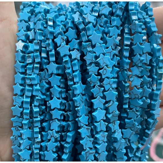 No_1137_Synthetic Blue Turquoise Five Pointed Star_6mm_(Sold Per Strand)