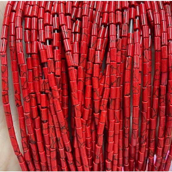 No_1145_Synthetic Red Turquoise Round Tube_2*4mm_(Sold Per Strand)