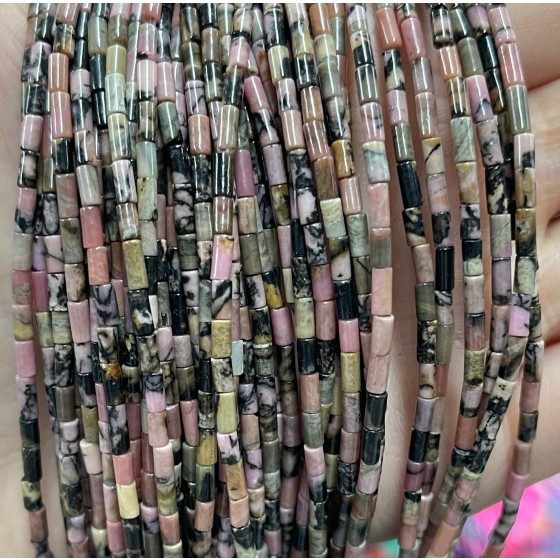 No_1150_Natural Black Line Rhodochrosite Round Tube_2*4mm_(Sold Per Strand)