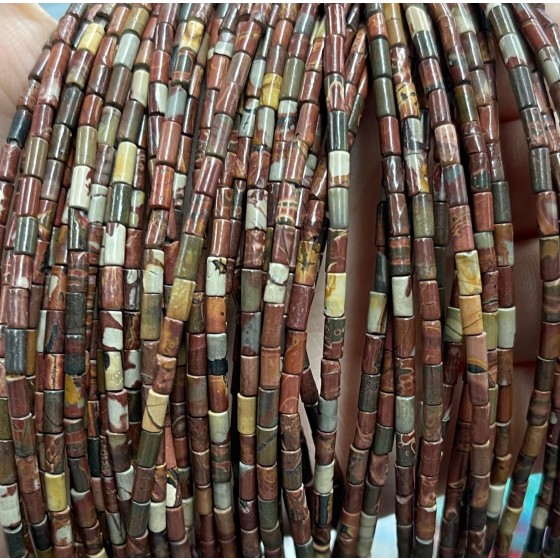 No_1156_Natural Red Jasper Round Tube_2*4mm_(Sold Per Strand)