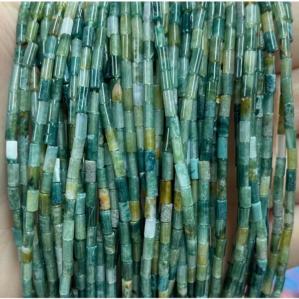 No_1157_Natural Moss Agate Round Tube_2*4mm_(Sold Per Strand)