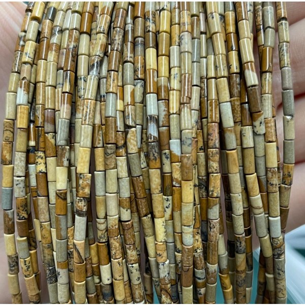 No_1161_Natural Picture Jasper Round Tube_2*4mm_(Sold Per Strand)