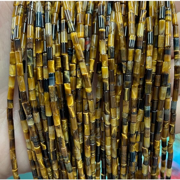 No_1182_Natural Yellow Tiger Eye Stone Round Tube_2*4mm_(Sold Per Strand)