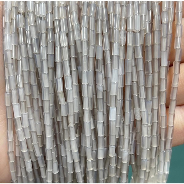 No_1183_Natural Gray Agate Round Tube_2*4mm_(Sold Per Strand)