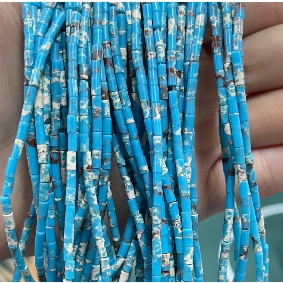 No_1200_Synthetic Blue Imperial Jasper Round Tube_2*4mm_(Sold Per Strand)