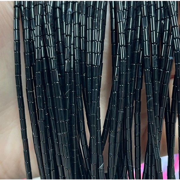 No_1217_Natural Black Agate Round Tube_2*4mm_(Sold Per Strand)