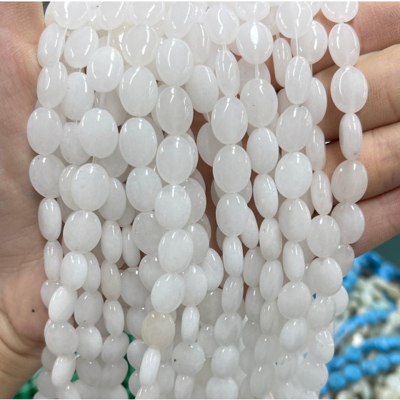 No_1219_Natural White Jade Egg Shaped Bead_8*10mm_(Sold Per Strand)
