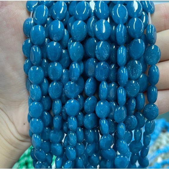 No_1222_Enhanced Dark Blue Chalcedony Egg Shaped Bead_8*10mm_(Sold Per Strand)