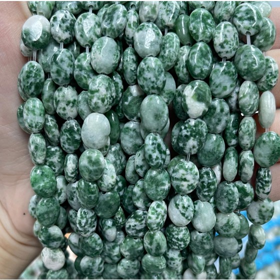 No_1225_Natural Green Dot Stone Egg Shaped Bead_8*10mm_(Sold Per Strand)