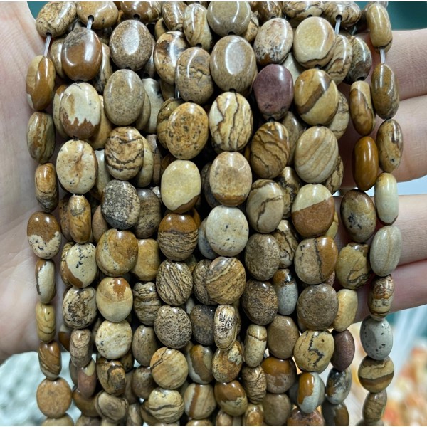 No_1244_Natural Picture Jasper Egg Shaped Bead_8*10mm_(Sold Per Strand)