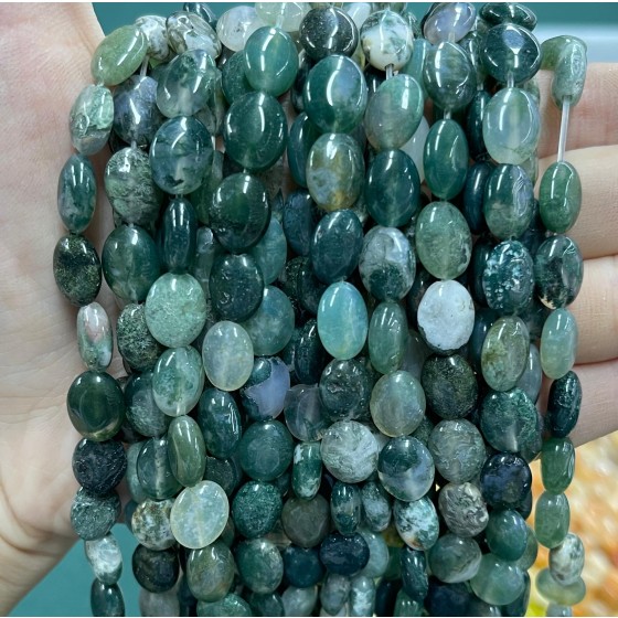 No_1246_Natural Moss Agate Egg Shaped Bead_8*10mm_(Sold Per Strand)