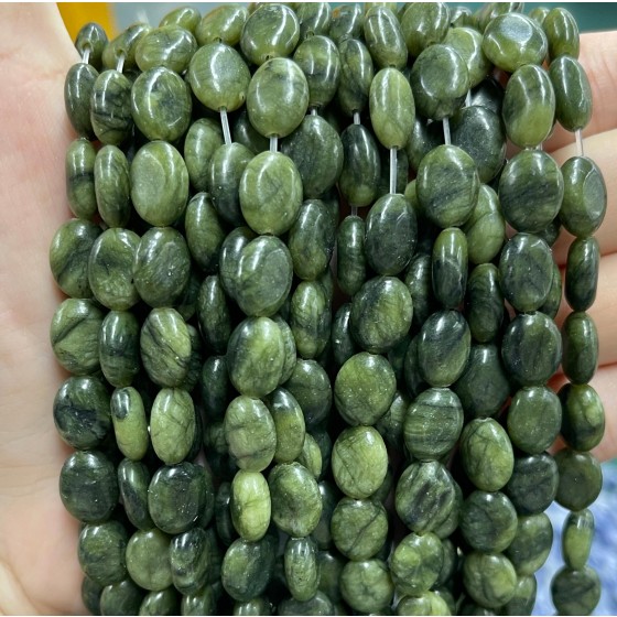 No_1250_Natural Dark Southern Jade Egg Shaped Bead_8*10mm_(Sold Per Strand)