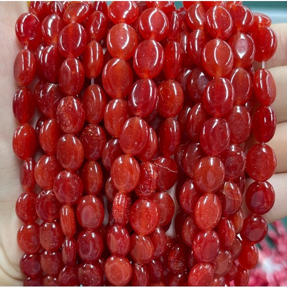No_1256_Enhanced Bright Red Chalcedony Egg Shaped Bead_8*10mm_(Sold Per Strand)
