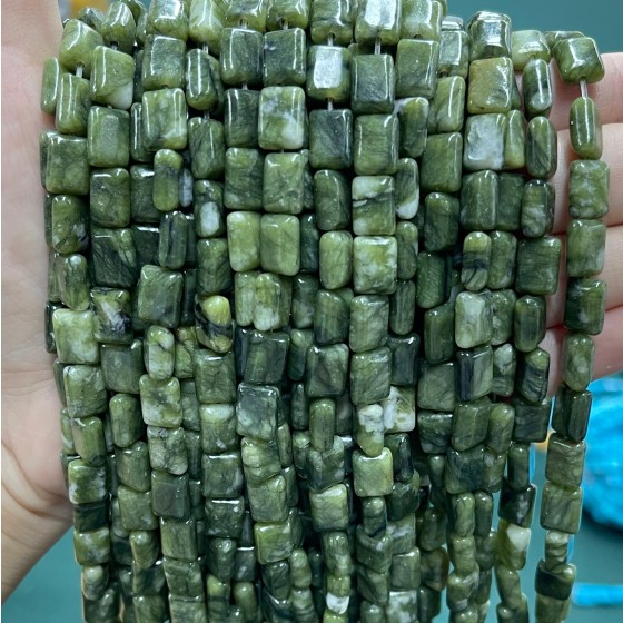 No_1277_Natural Dark Southern Jade Rectangle_6*8mm_(Sold Per Strand)