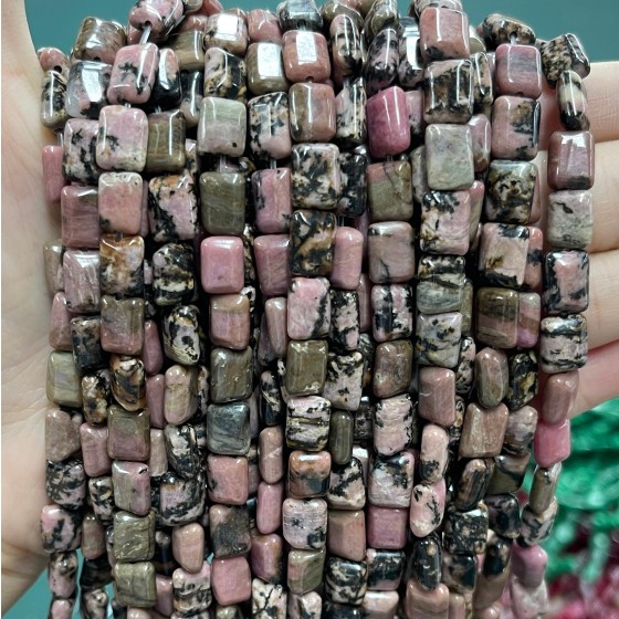 No_1285_Natural Black Line Rhodonite Rectangle_6*8mm_(Sold Per Strand)