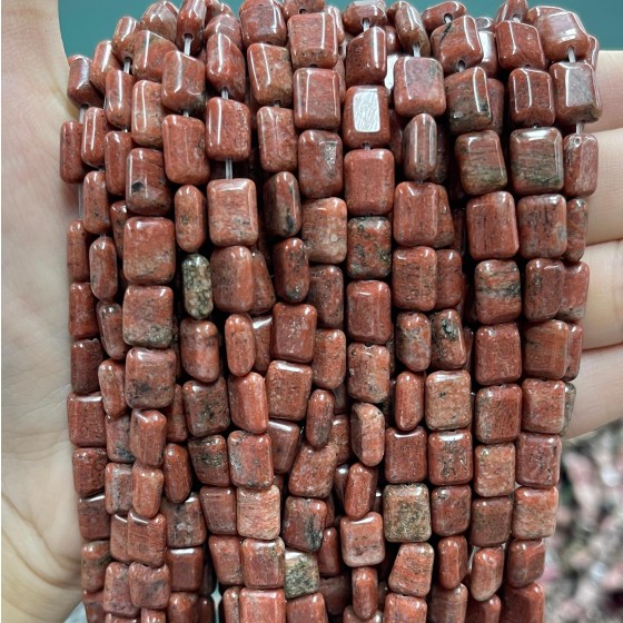 No_1287_Natural Sesame Red Jasper Rectangle_6*8mm_(Sold Per Strand)