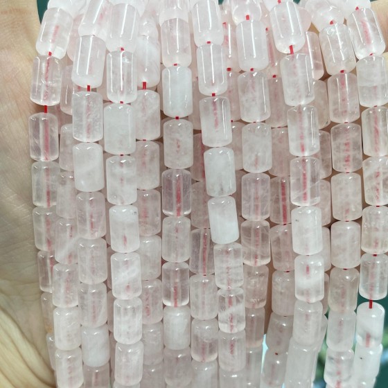 No_1297_Natural Rose Quartzround Head Cylinder_6*10mm_(Sold Per Strand)