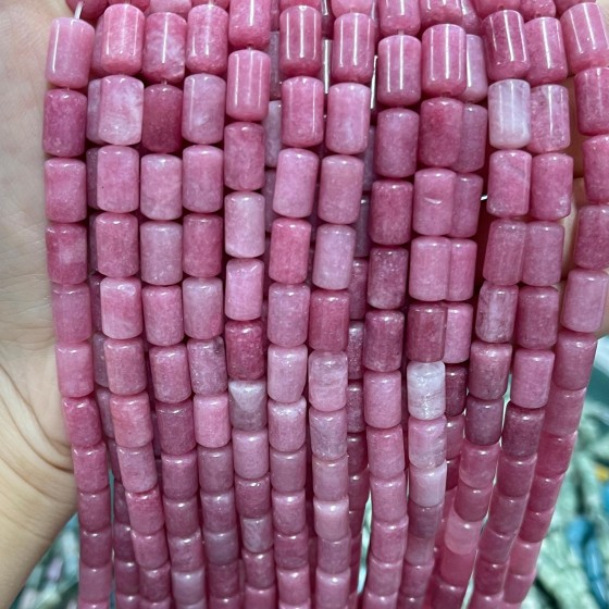 No_1303_Imitated Rhodochrosite Chalcedony Round Head Cylinder_6*10mm_(Sold Per Strand)