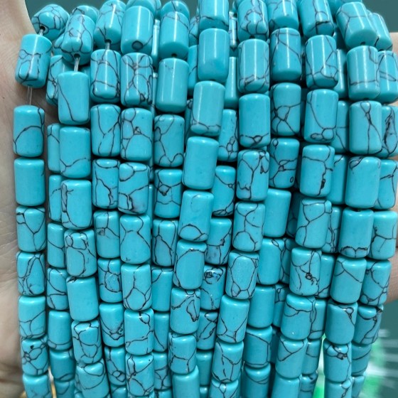 No_1324_Synthetic Blue Turquoise Round Head Cylinder_6*10mm_(Sold Per Strand)