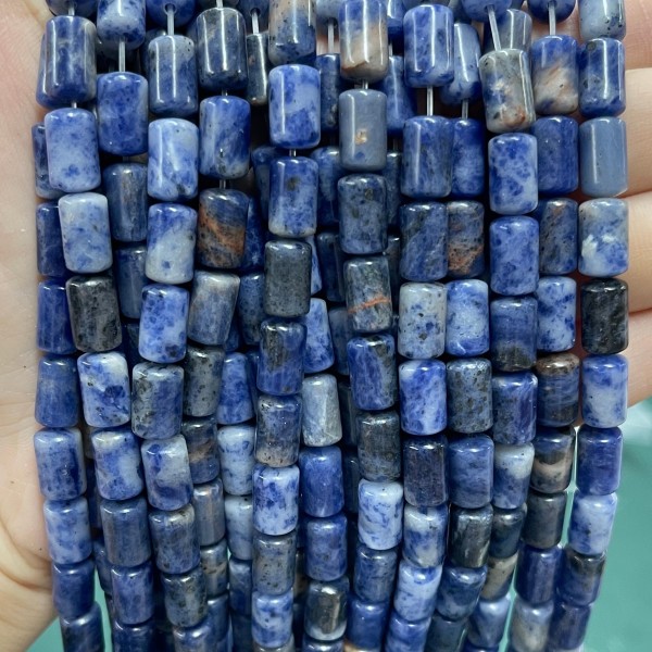 No_1330_Natural Blue Lace Stone Round Head Cylinder_6*10mm_(Sold Per Strand)