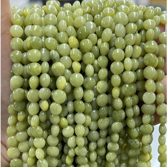 No_1340_Natural Light Southern Jade Coin Beads_6mm_(Sold Per Strand)