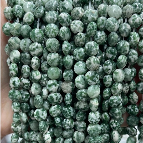 No_1351_Natural Green Dot Stone Coin Beads_6mm_(Sold Per Strand)