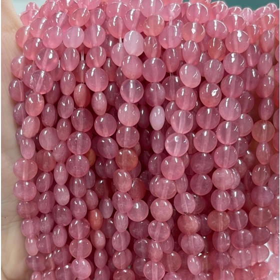 No_1352_Enhanced Dark Pink Chalcedony Coin Beads_6mm_(Sold Per Strand)