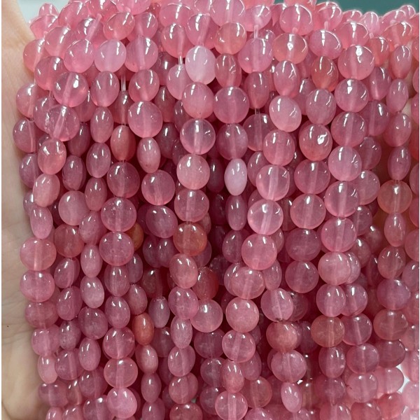 No_1352_Enhanced Dark Pink Chalcedony Coin Beads_6mm_(Sold Per Strand)