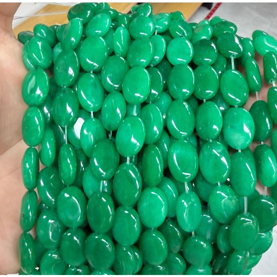 No_1370_Enhanced Dry Green Chalcedony Egg Shaped Bead_10*14mm_(Sold Per Strand)