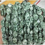 No_1378_Natural Green Dot Stone Egg Shaped Bead_10*14mm_(Sold Per Strand)