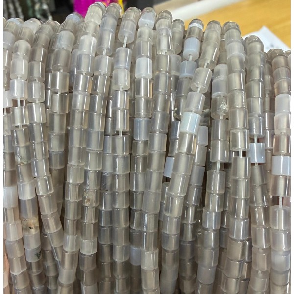 No_1414_Natural Gray Agate Cylinder_4*4mm_(Sold Per Strand)