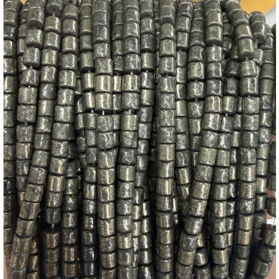 No_1417_Natural Pyrite Cylinder_4*4mm_(Sold Per Strand)