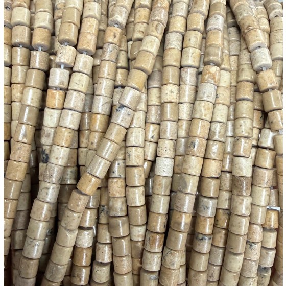 No_1449_Natural Yellow Sand Stone Cylinder_4*4mm_(Sold Per Strand)